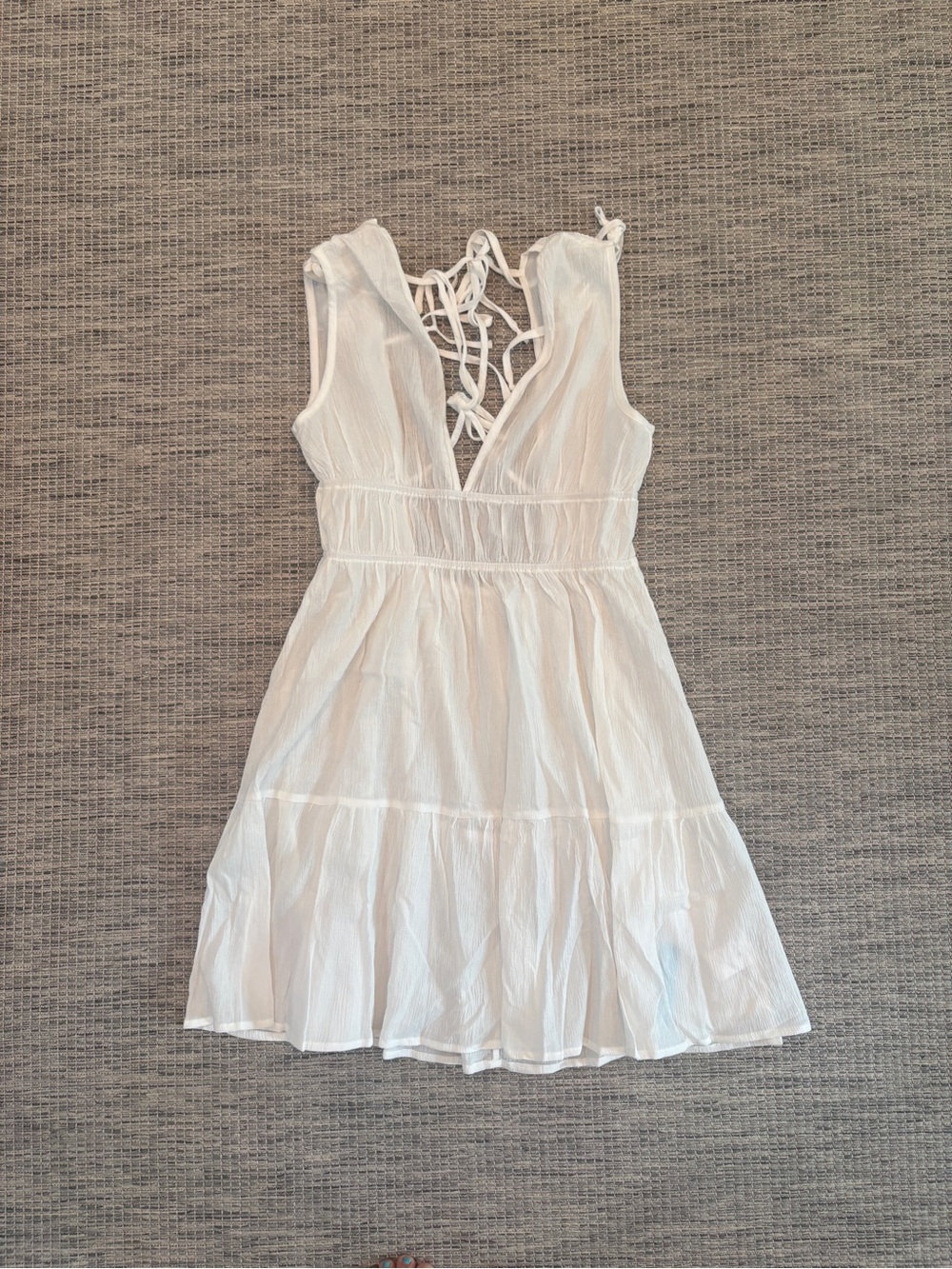 PopVil White Lace-Up V-Neck Summer Dress/Cover-up